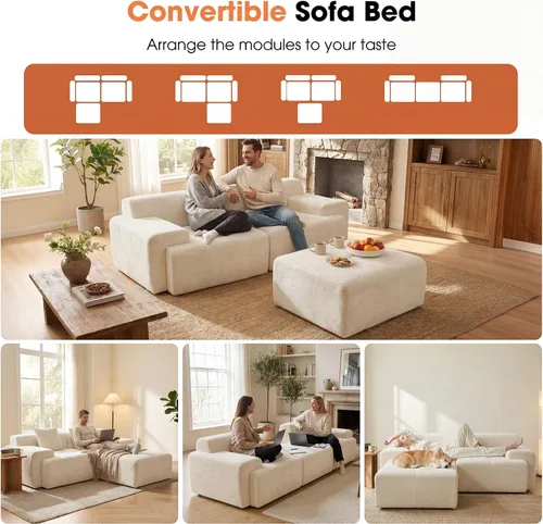 Vista 8 de Sofá modular de 84 pulgadas, sofá sin hueso de asiento profundo de Beige