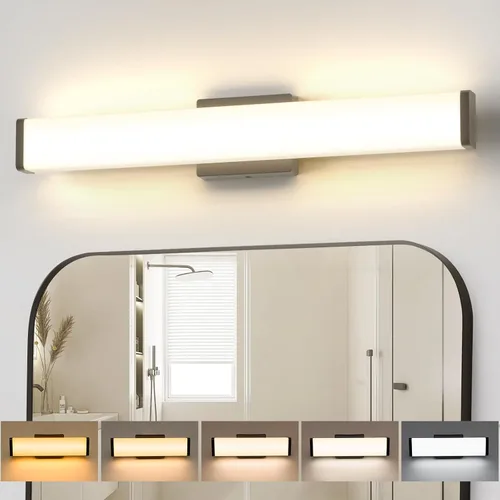 Vista 10 de Amico Accesorios de iluminación de baño, luces de tocador LED modernas atenuables de 5CCT de 16 pulgadas para baño, lámpara de pared negra