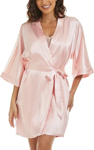 Vista 3 de Conjunto de pijama de seda para mujer, bata de satén con camisón de 2 piezas, ropa de dormir sexy de encaje, ropa de dormir kimono, batas de dama