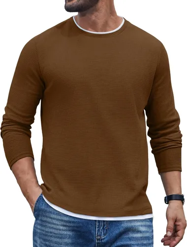 Vista 10 de COOFANDY Camisetas de manga larga para hombre, de algodón, con cuello redondo, con ribete de contraste Gris claro + ribete blanco