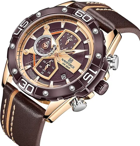 Vista 2 de NAVIFORCE Hombres Cronógrafo Reloj Impermeable Deporte Cuero Relojes Analógicos Cuarzo Fecha Negocios Moda Relojes de Pulsera para Hombr