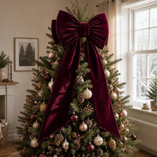 Vista 7 de Arco gigante de terciopelo para decoración de árbol de Navidad, 39 x Negro
