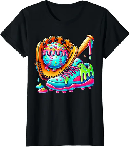 Vista 19 de Ice Cream Drip Baseball Stuff Baseball Drip For Boys Graphic T-Shirt, Negro -, Pequeña