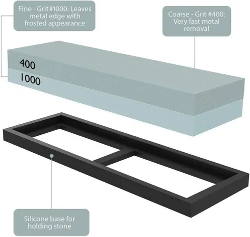 Vista 2 de Combinación de piedra de afilar cuchillos de doble cara con base para afilar y pulir herramienta con base antideslizante para cuchillos de cocina