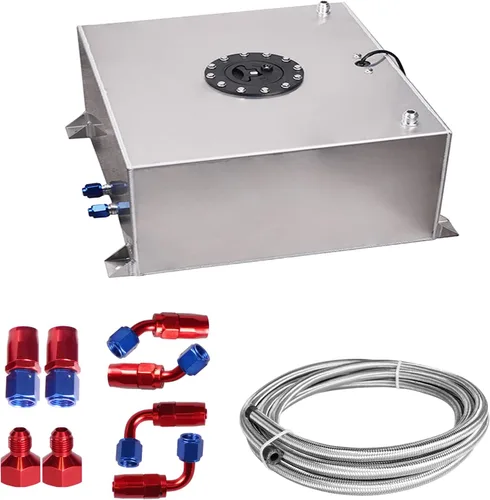 Vista 10 de Tanque de Celda de Combustible Universal de 5 Galones 20L Aluminio Pulido Plateado con Tapa/Emisor de Nivel/Línea de Alimentación de Aceite de 12