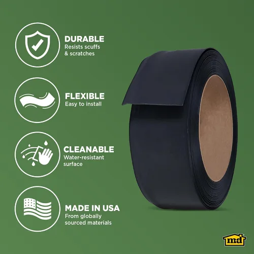 Vista 4 de M-D Building Products Base de pared de vinilo con parte trasera seca de 4 pulgadas x 60 pies, ribete de vinilo flexible con parte trasera seca