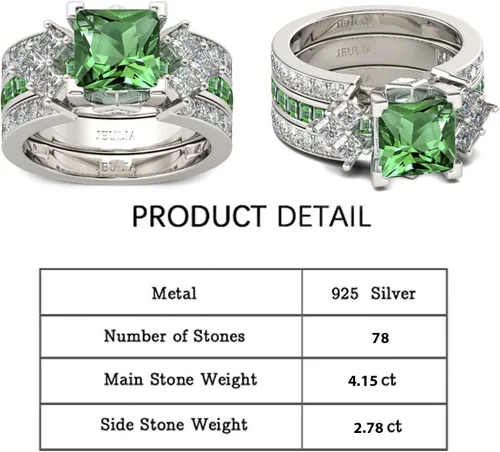 Vista 2 de Jeulia Juego de anillos de novia de 4.1 quilates para mujer, anillos de compromiso de corte princesa, anillos de compromiso de plata de ley, anillos