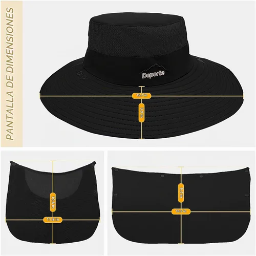 Vista 2 de Sombrero de pesca para hombre, sombrero de protección solar con malla extraíble, cubierta de solapa para el cuello, correa resistente al viento