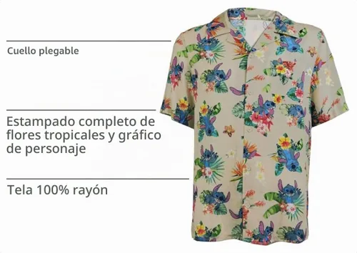 Vista 3 de Disney Lilo and Stitch Camisa Hawaiana Tropical de Stitch con Botones para Hombre
