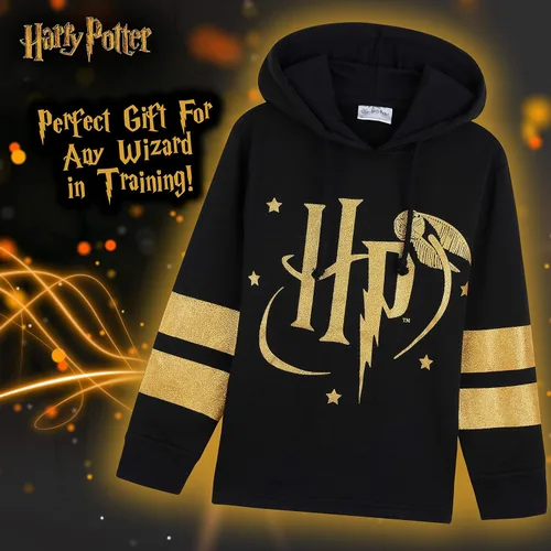 Vista 3 de Harry Potter Sudadera con capucha para niñas y adolescentes Hogwarts suave negrodoradorojo con cremallera