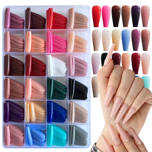 Vista 9 de AddFavor 576 uñas postizas a presión de almendra, uñas postizas medianas de cobertura completa, uñas cortas de aguja a presión, uñas postizas