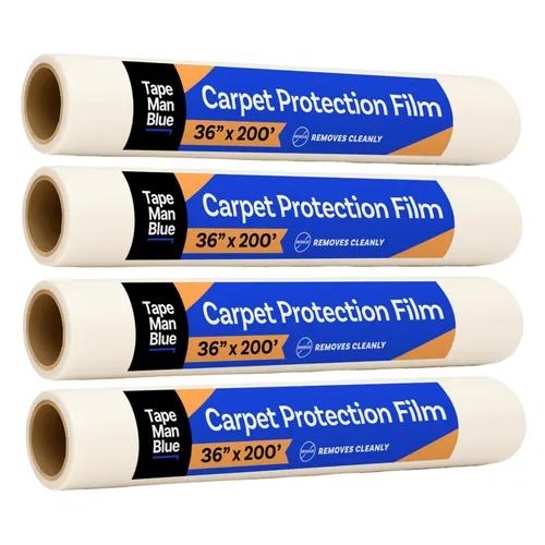Vista 10 de TapeManBlue Rollo de película protectora de alfombra de 36 pulgadas x 200 pies, película protectora de plástico autoadhesiva para alfombras