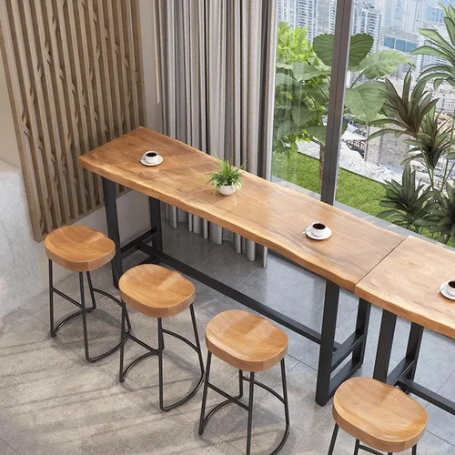 Vista 4 de Mesa de bar de madera maciza, mesa de bistró, mesa alta, mesa de desayuno, mesa de pub, muebles de cocina para sala de estar, comedor, cafetería