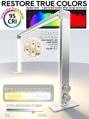 Vista 3 de STOLAS Nail Tech - Lámpara de manicura LED regulable de 4000 K-6000 K, luz de escritorio para tecnología de uñas, color plateado
