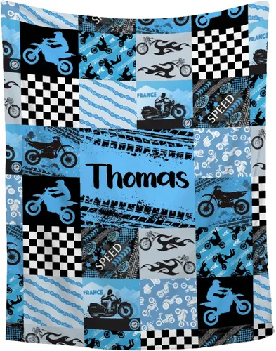 Vista 11 de Manta Fresca de Dirt Bike, Mantas de Regalo de Motocicleta de Deportes Extremos para Niños y Hombres, Manta de Cuadrícula de Retazos con Temática