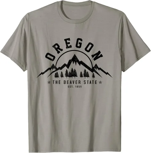 Vista 24 de Oregon The Beaver State Est. 1859 Vintage Mountains - Camiseta de regalo, gris, S