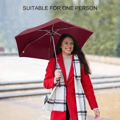 Vista 90 de LEAGERA Paraguas de viaje compacto para bolso, mango plano, impermeable para lluvia ligera