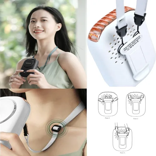 Vista 6 de AOCOOLFAN Ventilador de cuello portátil, mini ventilador de mano personal pequeño recargable por USB de 3 velocidades para niñas, niños y mujeres