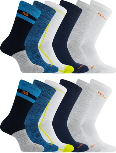 Vista 15 de Merrell Men's and Women's Recycled Cushioned Crew Socks-6 & 12 Pairs-Hiking Arch Support negro (6 pares)