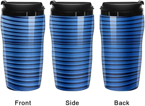 Vista 4 de Blue Corrugated Wall Art Coffee Cup Hot Coffee Travel Mug Reusable Iced Coffee Cups Double Heat Insulation Coffee Mug with Leak-Proof Lid Stylish