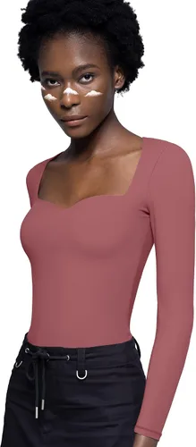 Vista 5 de PUMIEY Camisetas de manga larga para mujer, cuello corazón, ajustadas, para salir, sexy, básica, colección Smoke Cloud Pro