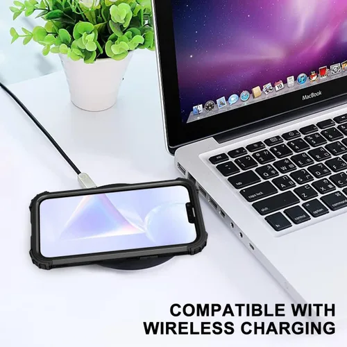 Vista 5 de Ankoe Funda para iPhone 14 Plus, resistente, protección contra caídas, policarbonato duro, silicona suave, combo híbrido de protección contra Negro