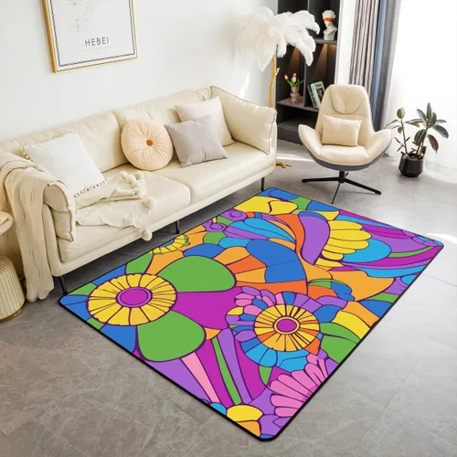 Vista 17 de Groovy Flower Power - Alfombra de 3 x 5 pulgadas, bonita alfombra floral bohemia 60S 70S, alfombra hippie para niños, niñas, adolescentes y mujeres