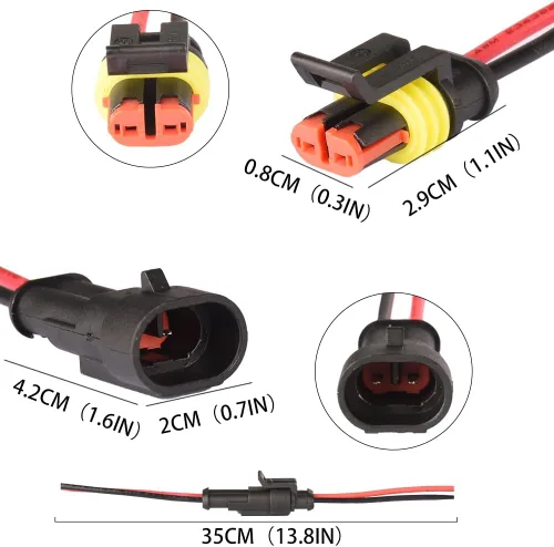 Vista 4 de 5Kit de 2 pines vías 18 AWG conector impermeable para automóvil, conector de terminal serie de 0.059 in, paquete de 5 (5 kit de 2 pines)