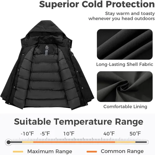 Vista 3 de Wantdo - Abrigo de invierno acolchado para hombre, chaqueta parka con capucha y forro