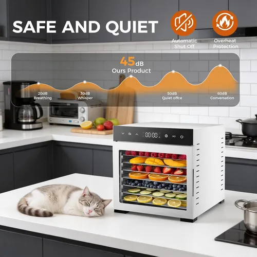 Vista 7 de OLIXIS Máquina deshidratadora de alimentos, deshidratadores de carne seca de 500 W con 8 bandejas grandes de acero inoxidable, control