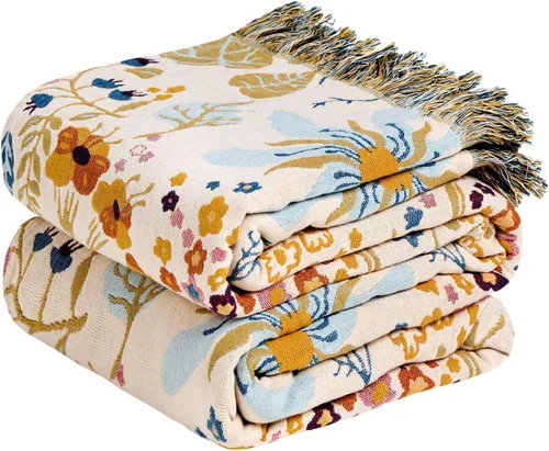 Vista 25 de Manta Bohemia – Manta suave 100% algodón para cama, 60"x80", reversible, transpirable, ligera, para otoño, todas las estaciones, decoración de casa