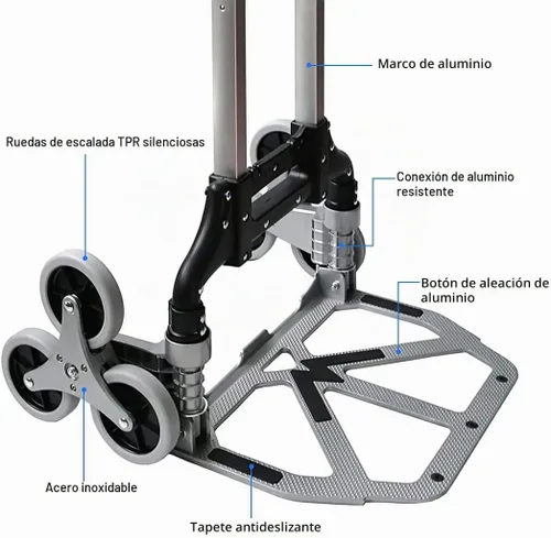 Vista 4 de Carro de escalada de escaleras de servicio pesado - Carro de mano plegable de aluminio con tapa de 300 libras Carro todo terreno de 6 ruedas