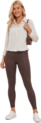 Vista 3 de CRZ YOGA Butterluxe Matte Faux Leather Leggings for Women 26.5'' - No Front Seam High Waist Stretch Tights Pleather Pants