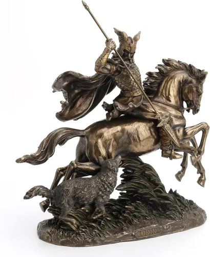 Vista 8 de Veronese Design Odin Riding Sleipnir Escultura seguida por el lobo