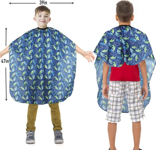 Vista 2 de Capa de peluquería para niños con cepillo para el cuello, capa profesional de corte de pelo con cierre a presión ajustable