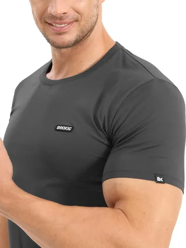 Vista 3 de BROKIG Camiseta de entrenamiento de gimnasio TDry Bold para hombre, ajuste casual, culturismo, camisas de manga corta para hombre