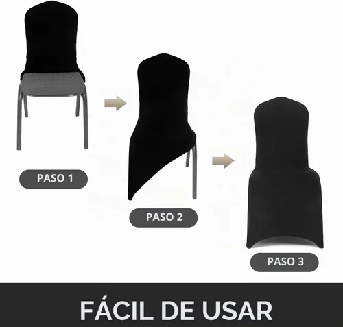 Vista 4 de Peomeise - 6 piezas de funda elástica de elastano para sillas, para bodas, fiestas, banquetes y eventos (negro, 6)