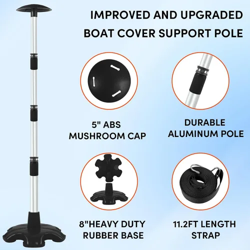 Vista 2 de Paquete de 2 postes de soporte para cubierta de barco, poste de soporte de aluminio ajustable en altura con base de goma antideslizante, sistema