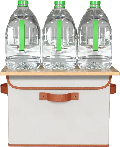 Vista 6 de Univivi Contenedores de almacenamiento de tela resistentes con tapa, grandes contenedores apilables de 17 pulgadas y 10 galones con asas de cuero