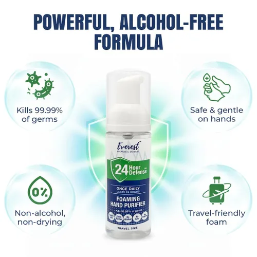 Vista 4 de Everest Microbial Defense 24 Hour Defense Foaming Hand Sanitizer – Alcohol Free & Fragrance Free – Moisturizing Travel Size Pump for Sensitive Skin