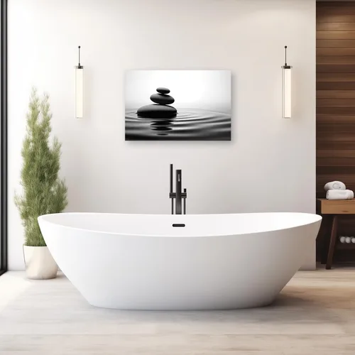 Vista 5 de CXHOSTENT Lienzo decorativo para pared, diseño de piedra zen en blanco y negro en el agua, marco decorativo de meditación, espíritu, spa, Zen - 1