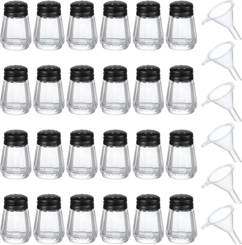 Vista 18 de Potchen 12 Piezas Mini Saleros y Pimenteros en Forma de Cubo a Granel 0.5 oz Pequeños Agitadores de Especias de Vidrio Cubo con Mini Embudos de Negro