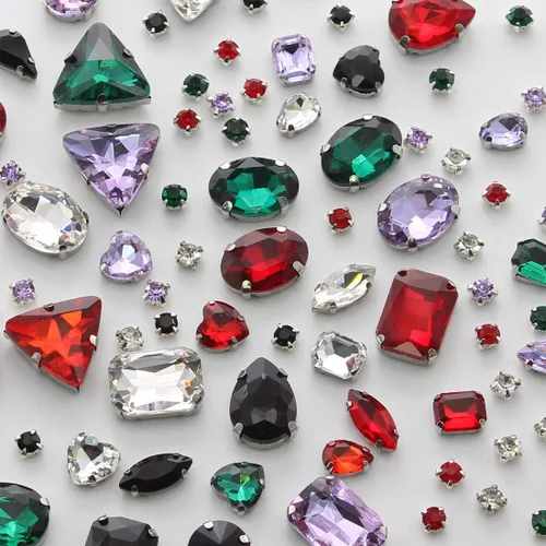 Vista 13 de TANOSII 100 diamantes de imitación para coser con formas mixtas, gemas de cristal para coser en gemas de cristal, parte trasera plana con garra Ab