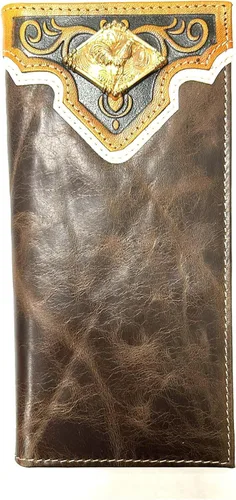 Vista 23 de Billetera de chequera plegable con pelo de vaca o bordado de tela cartera 0201 BR 0201 Bordado Marrón
