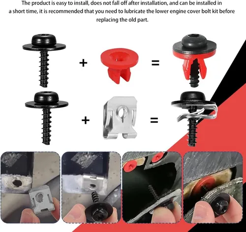 Vista 5 de 10 Juegos de Tornillos, Pernos, Tuercas y Clips T30 para Protector Contra Salpicaduras del Motor y Cubierta Inferior, Kit de Clips de Tuercas