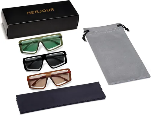 Vista 5 de Gafas de sol cuadradas retro de gran tamaño para mujeres y hombres, gafas de sol de moda AR82157
