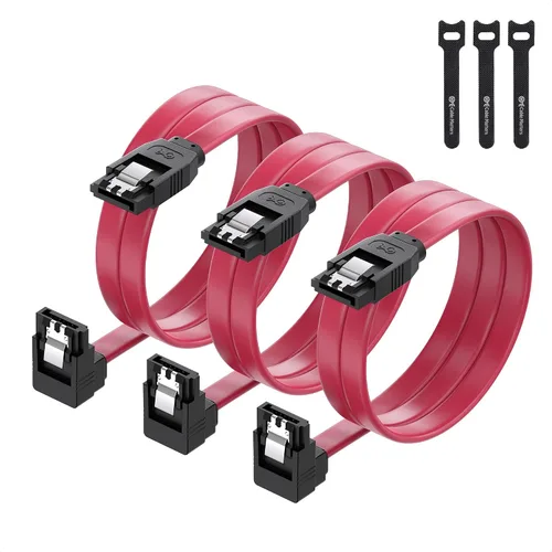 Vista 9 de Cable Matters Paquete de 3 cables SATA SATA de 90 grados – 18 pulgadas, SATA III 6Gbps de ángulo recto para SSD, HDD, unidades de CD/DVD, disco