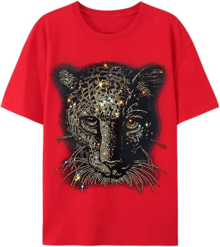 Vista 25 de HZCX FASHION Camiseta con strass brillante para Hombres y Mujeres, manga corta, con pedrería, para festivales de rock, con gemas, de algodón
