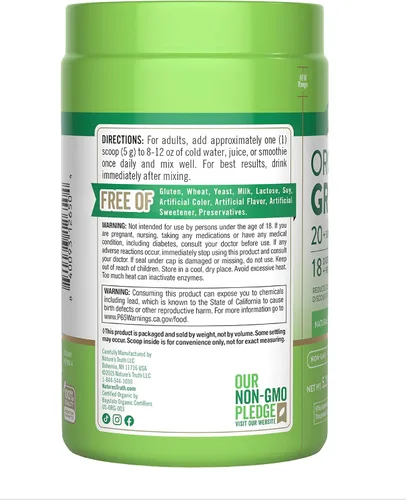 Vista 7 de Nature's Truth Mezcla de verduras orgánicas en polvo 20 más superalimentos con espirulina orgánica, raíz de remolacha, enzimas digestivas
