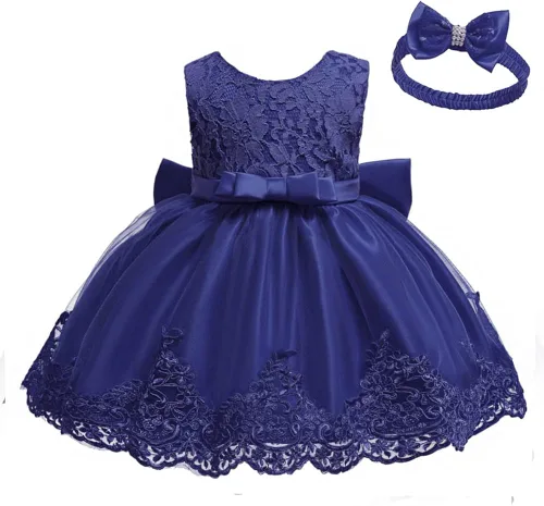 Vista 2 de Vestido tutú para niñas de 0 a 6 años, con lazo grande, para boda, Navidad, encaje, con diadema, Blanco